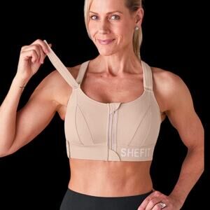 EUC SHEFIT ULTIMATE SPORTS BRA High Impact in Sandstorm Size 6 Luxe bust 52-55”